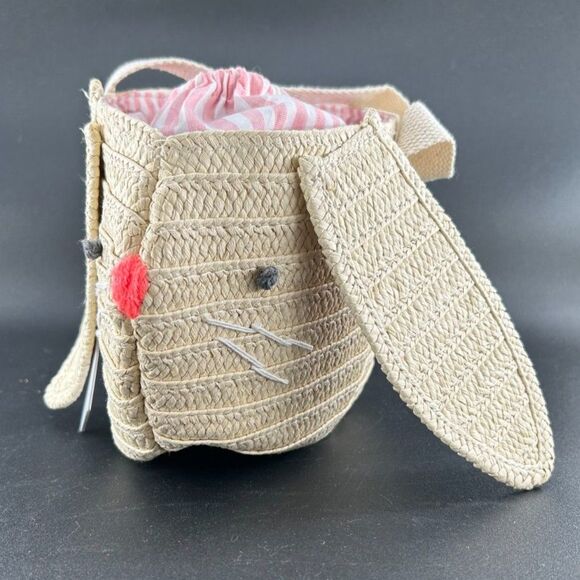 2) MeriMeri Straw Bunny Purse Cotton Lining Draw Sting Closure12"L x 6.5"H x 5"W - Picture 1 of 10